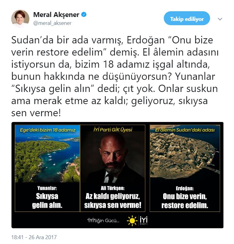 meral akşener, ege adaları, 18 ada, sudan, sevakin