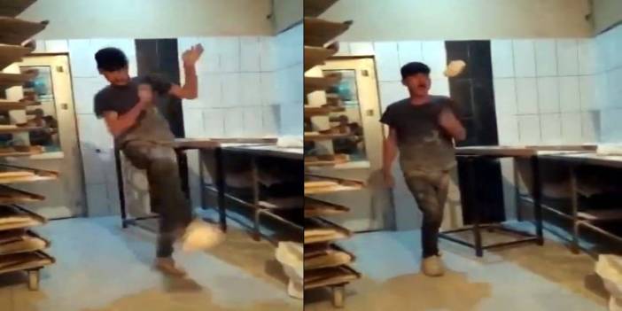 Fırında skandal görüntü: Hamurla top gibi oynadılar