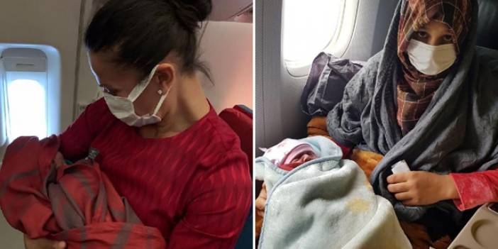 THY'nin tahliye uçuşunda doğum