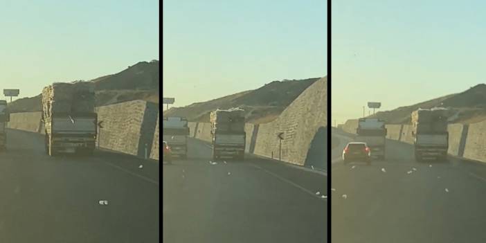 Atık plastikler kamyonetten düştü, sürücü yola devam etti