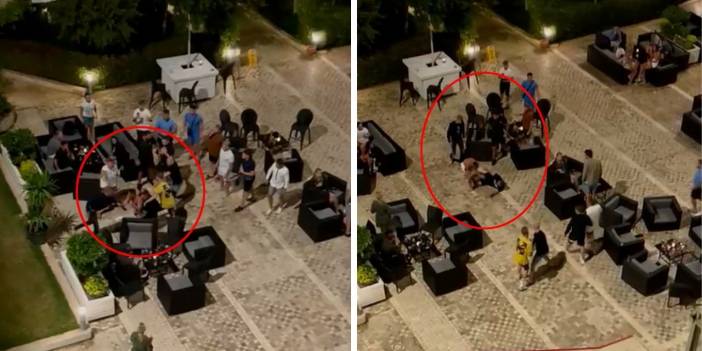 Rus ve İngiliz turistlerin 'kız arkadaşa bakma' kavgası kamerada