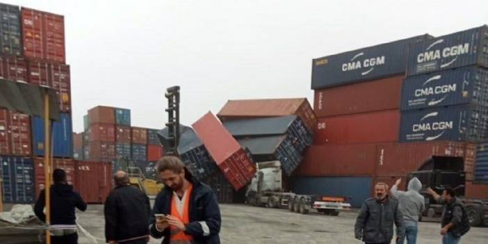 Lodos, limandaki konteynerleri devirdi