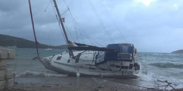 Bodrum'da fırtına: Yelkenli karaya oturdu