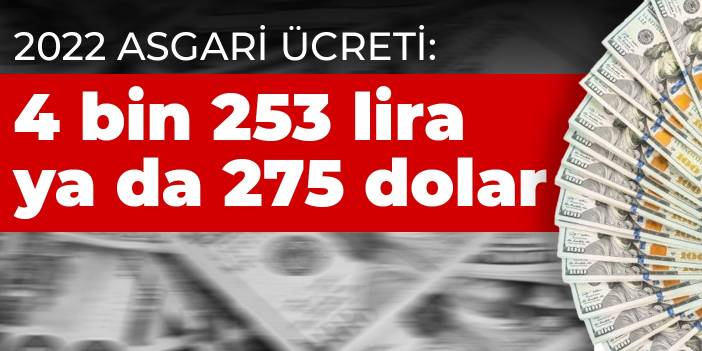 2022 asgari ücreti: 4 bin 253 lira ya da 275 dolar