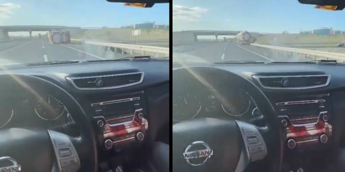 Seyir halinde video çekerken önünde TIR devrildi