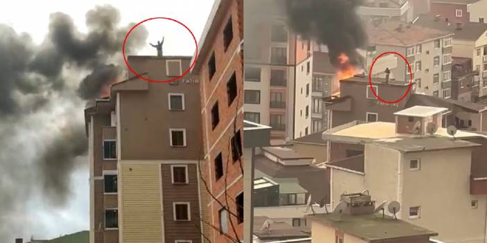 7 katlı binanın çatısında yangın; işçi çatıdan inmedi