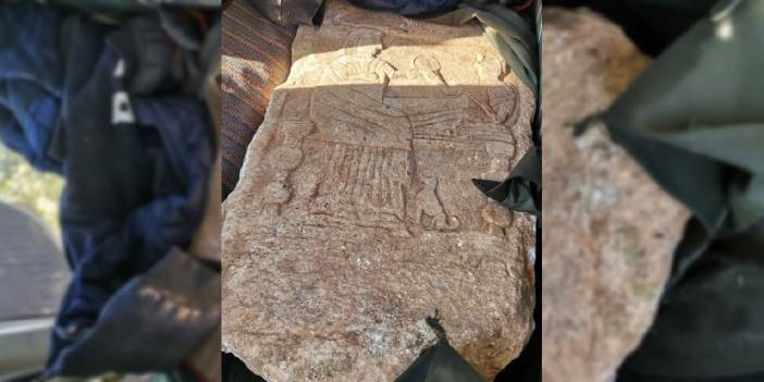 Durdurulan arabadan mezar steli çıktı