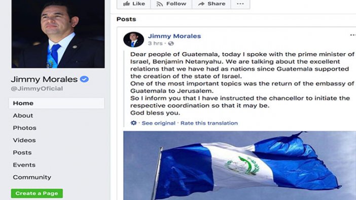 Guatemala da büyükelçiliğini Kudüs'e taşıyacağını açıkladı