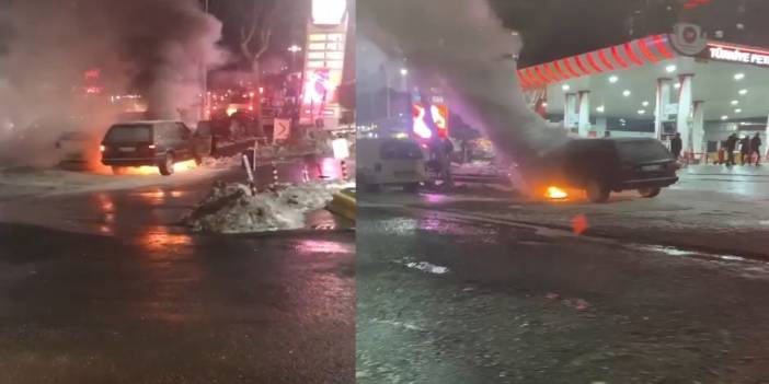 Bağcılar'da akaryakıt istasyonu önünde cip yangını