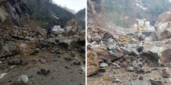 Rize heyelan: Karayolu kapandı