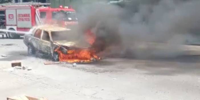 Alev alev yanan otomobil hareket etti