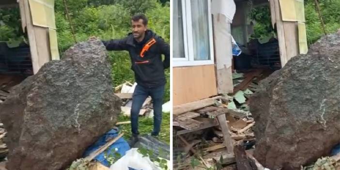 Artvin'de heyelan: Yamaçtan kopan kaya eve girdi