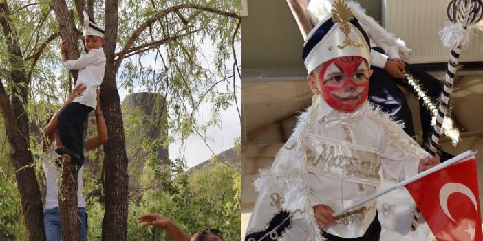 Sünnetten kaçan Mehmet, ağaca tırmandı