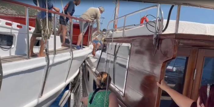 Bodrum'da tur teknesi demirli tekneye çarptı