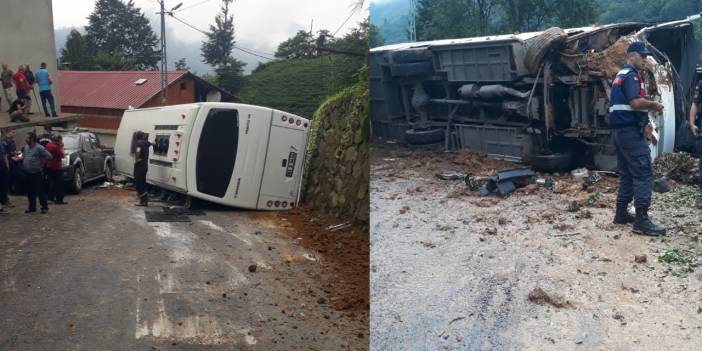 Rize'de turistleri taşıyan midibüs devrildi: 3'ü ağır 24 yaralı