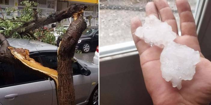 Çan'da el büyüklüğünde dolu yağdı