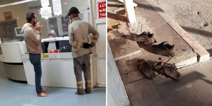 Çamurlu ayakkabılarını çıkardılar, çıplak ayakla hastaneye girdiler