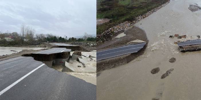 Yağıştan sonra su yükseldi: Yol çöktü