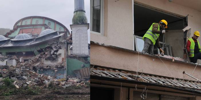 Düzce'de hasarlı bina ve cami yıkılıyor