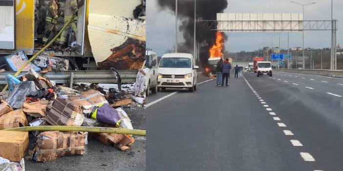 Kargo yüklü kamyon alev alev yandı