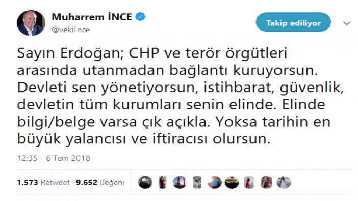 Erdoğan'ın o sözlerine Muharrem İnce'den çok sert yanıt