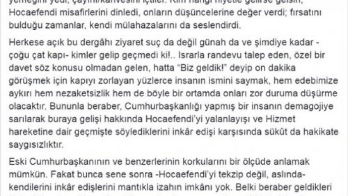 Abdullah Gül'e F.Gülen'in sağ kolu Osman Şimşek'ten yanıt