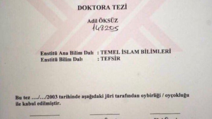Adil Öksüz'ün doktora tezinde yeni Diyanet İşleri Başkanı Ali Erbaş'ın imzasının olduğu ortaya çıktı