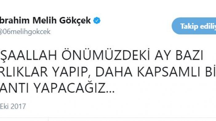 Melih Gökçek, "Erdoğan'ın İran dönüşü istifa edecek" iddialarına tweetle mesaj verdi