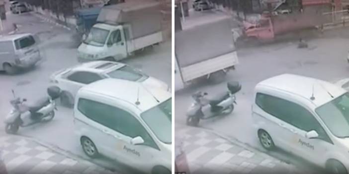 Kamyonetin kontrolsüz gidişi kamerada