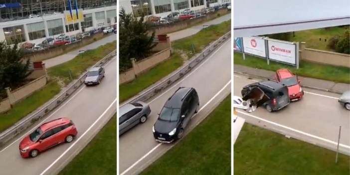 Yağ dökülen yolda otomobiller birbirine böyle girdi