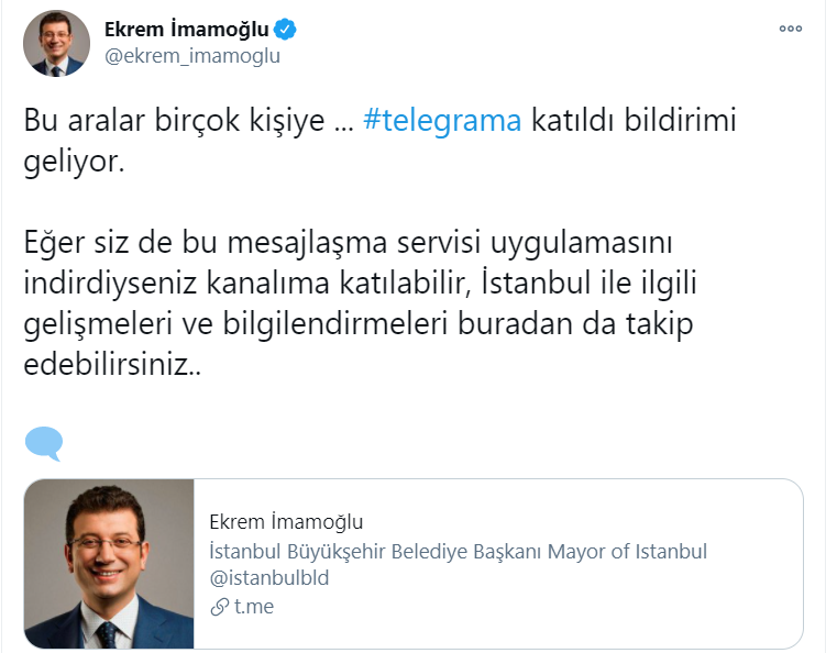 İmamoğlu Telegram�da İstanbul ile ilgili gelişmeleri takip edebilirsiniz