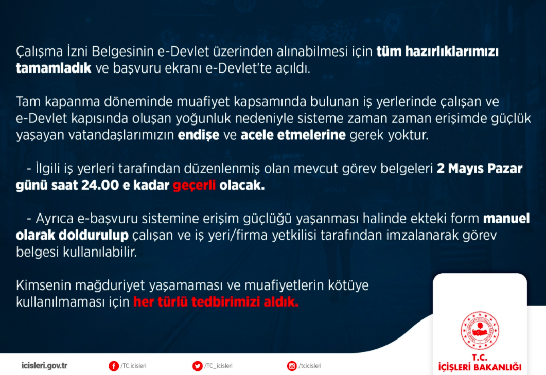 Çalışma izni belgesi başvuru ekranı açıldı