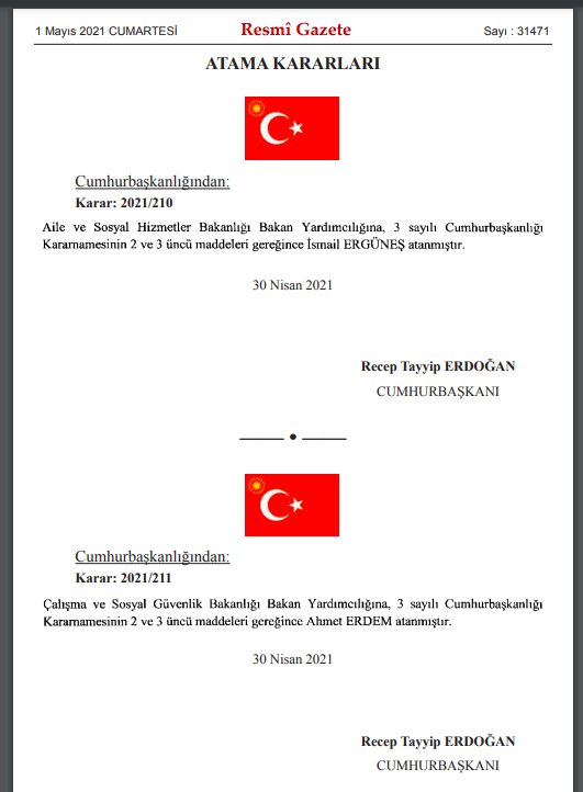 Resmi Gazete'de yayımlandı: Erdoğan'dan 2 Bakanlığa atama